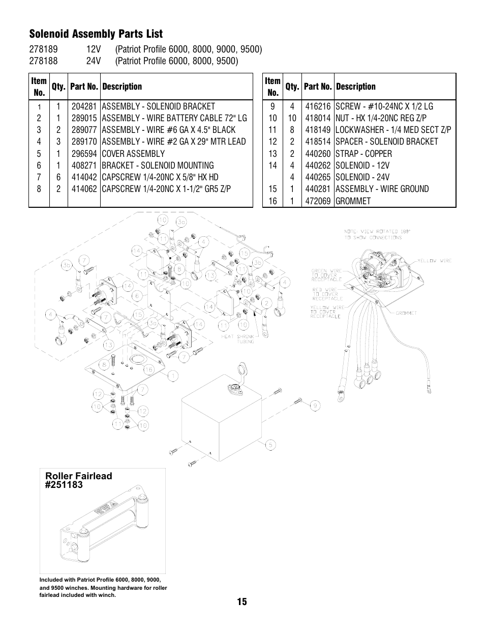 Solenoid assembly parts list | Ramsey Winch PATRIOT PROFILE-6000_8000_9000_9500 User Manual | Page 15 / 16