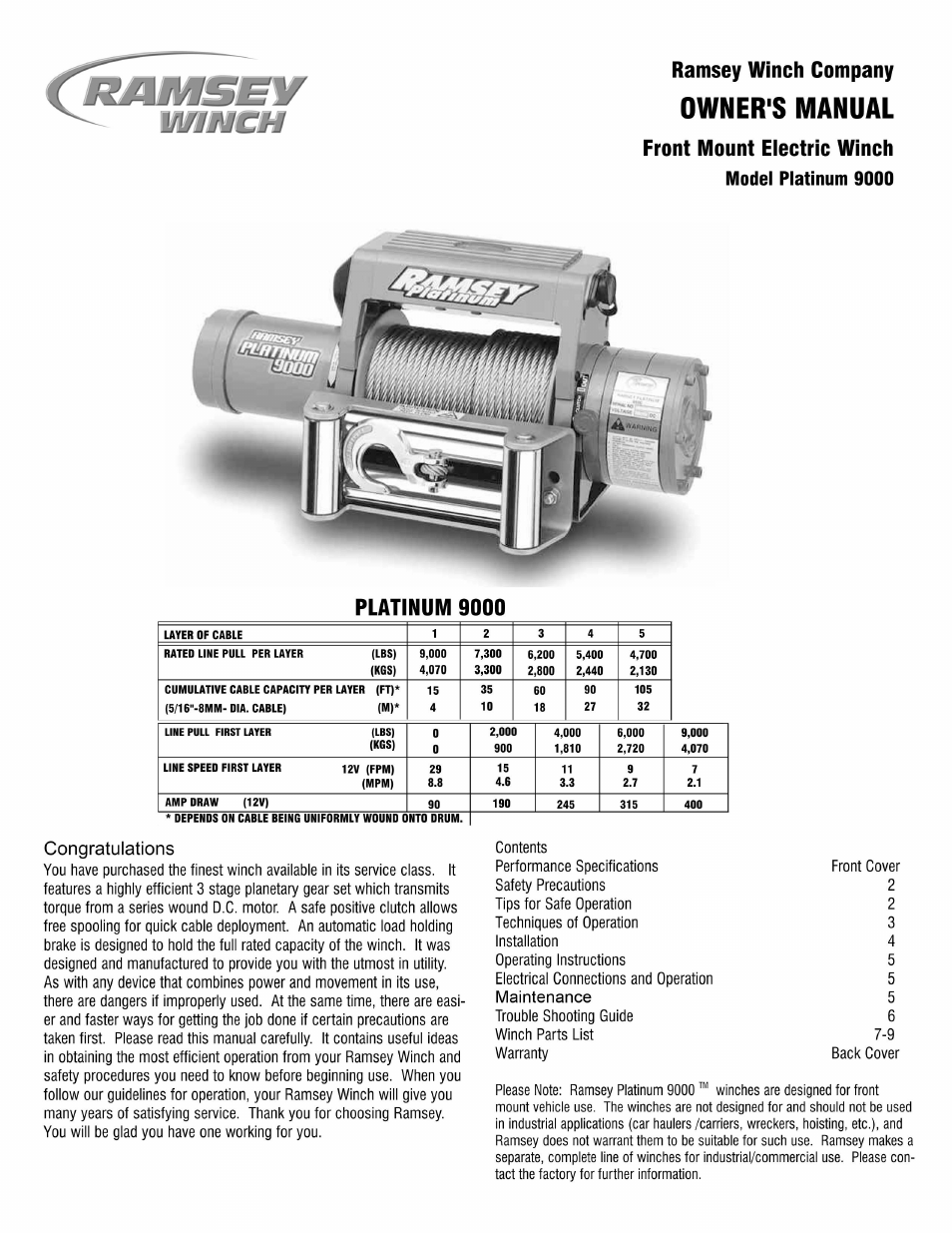 Ramsey Winch PLAT-9000 User Manual | 12 pages