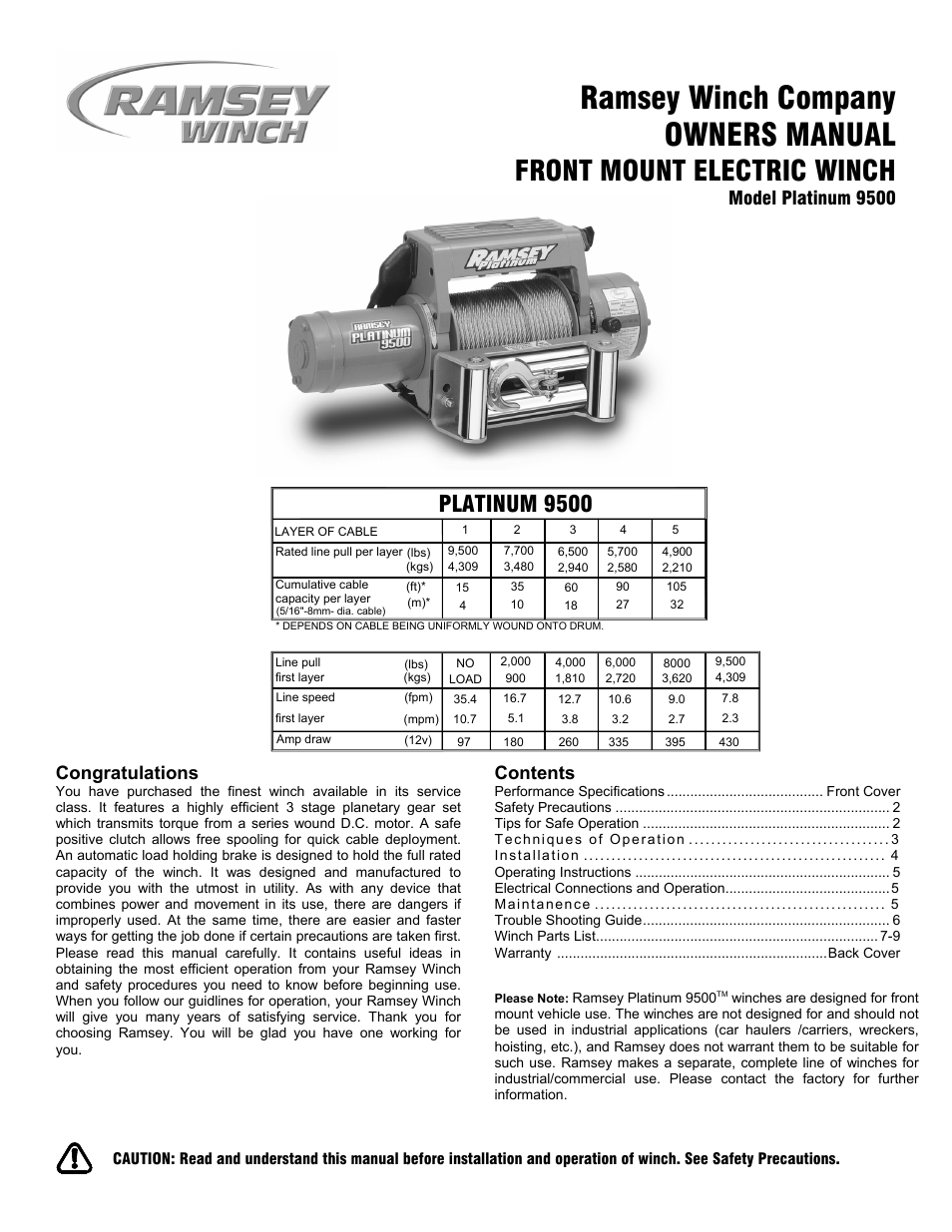 Ramsey Winch PLAT-9500 User Manual | 12 pages