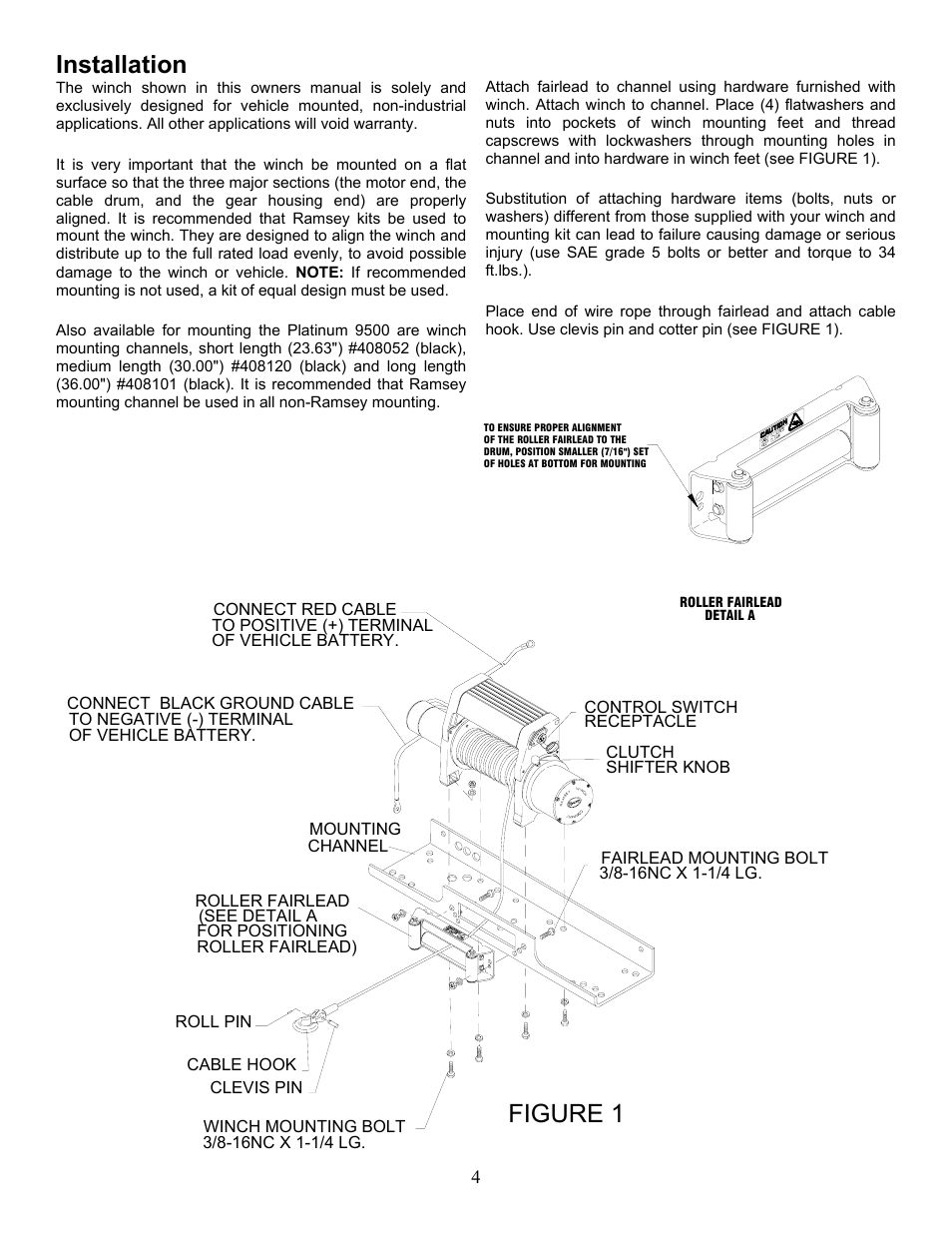 Figure 1, Installation | Ramsey Winch PLAT-9500 User Manual | Page 4 / 12