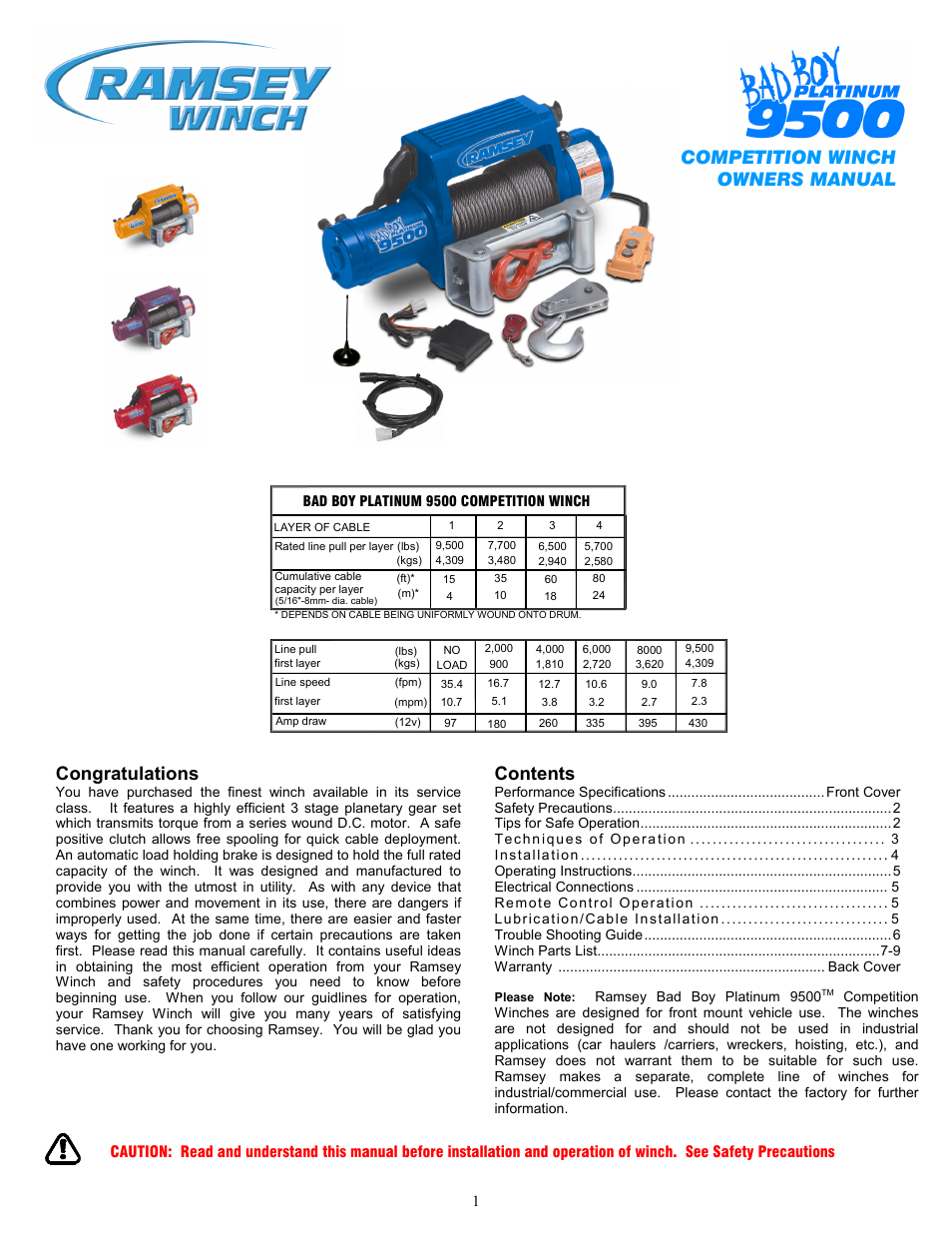 Ramsey Winch PLAT-9500 BAD BOY User Manual | 12 pages