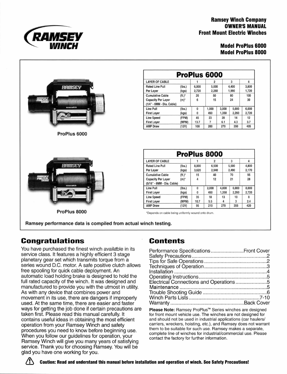 Ramsey Winch PROPLUS-6000_8000 User Manual | 12 pages