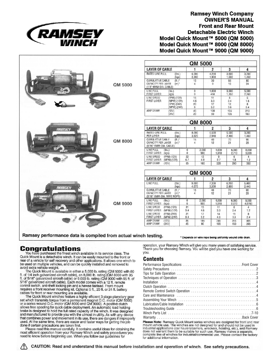 Ramsey Winch QM-5000_QM-8000_QM-9000 User Manual | 12 pages