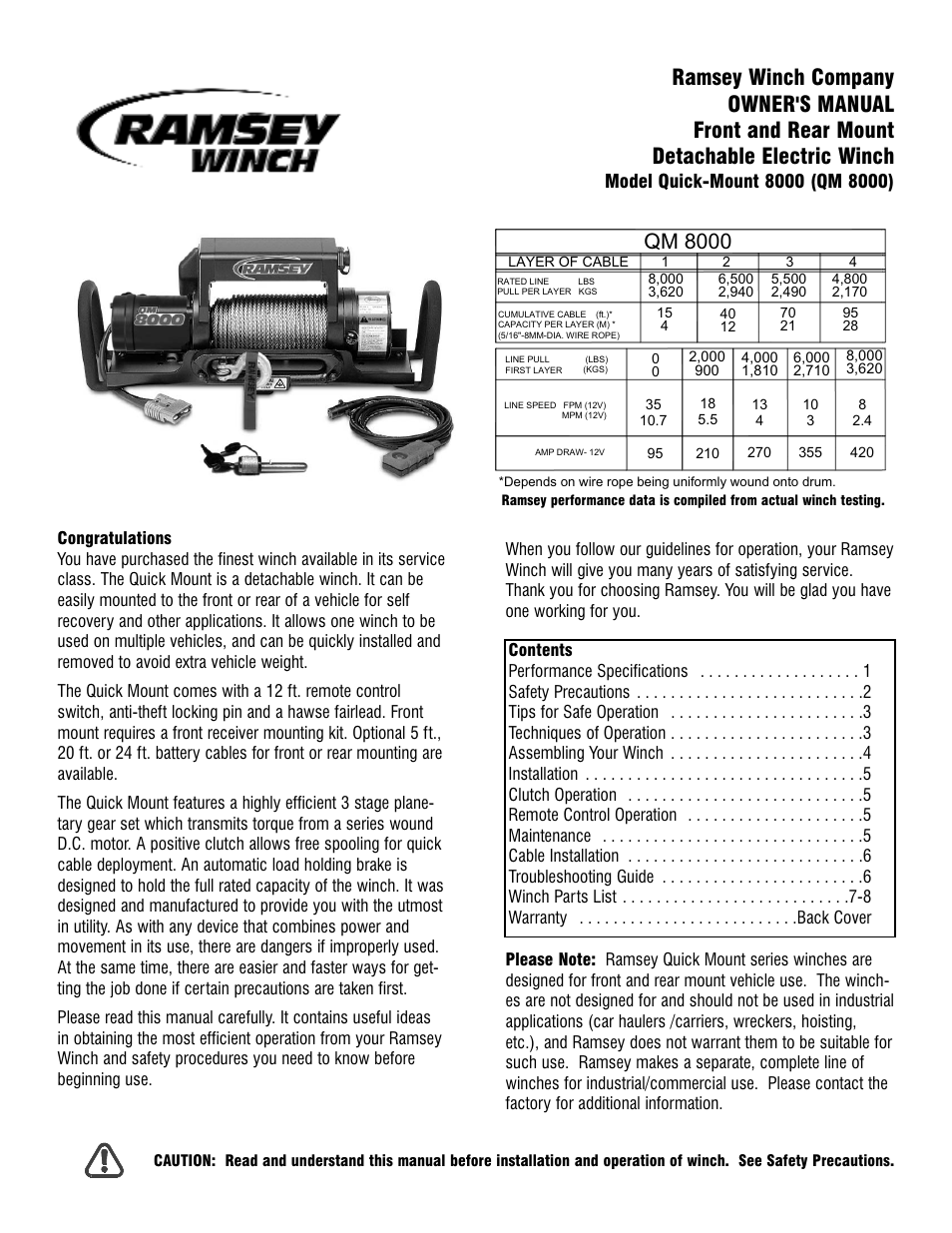 Ramsey Winch QM-8000 User Manual | 12 pages