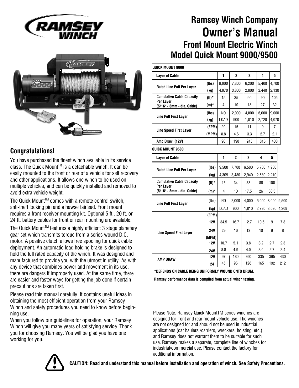 Ramsey Winch QM-9000 User Manual | 12 pages