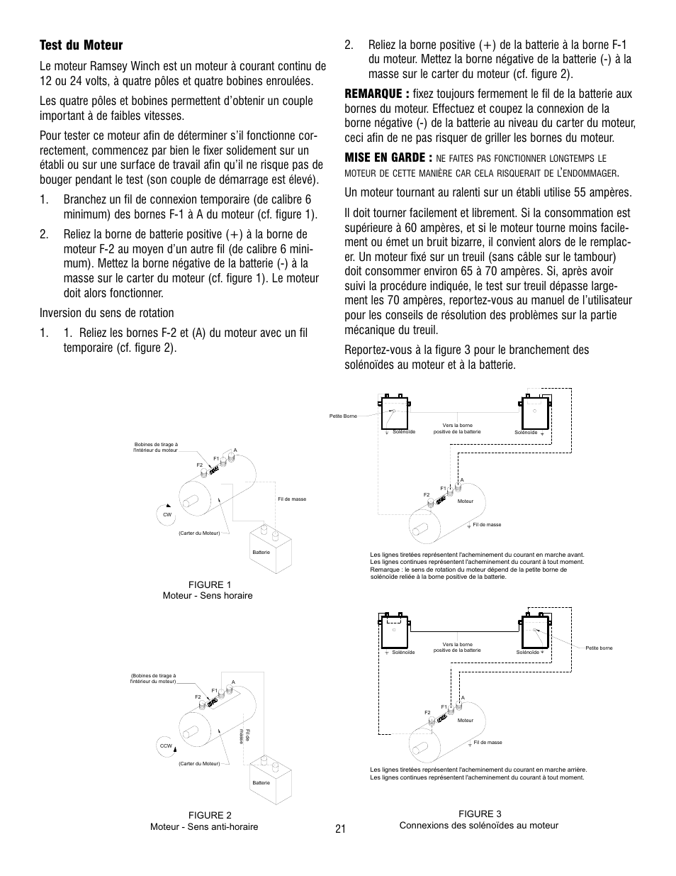 Test du moteur | Ramsey Winch RE 8000 & 12000 User Manual | Page 21 / 44