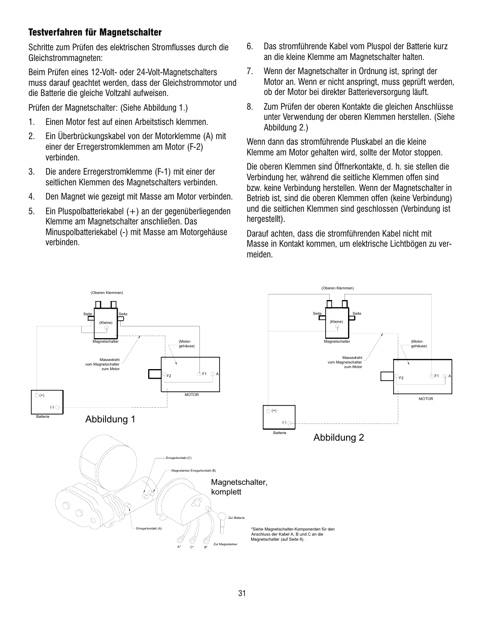 Testverfahren für magnetschalter, Abbildung 1, Abbildung 2 | Magnetschalter, komplett | Ramsey Winch RE 8000 & 12000 User Manual | Page 31 / 44