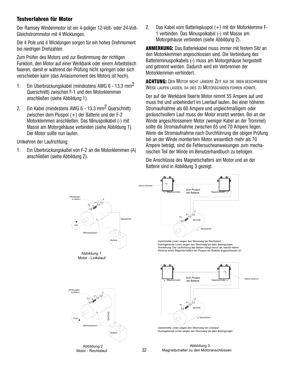 Testverfahren für motor | Ramsey Winch RE 8000 & 12000 User Manual | Page 32 / 44