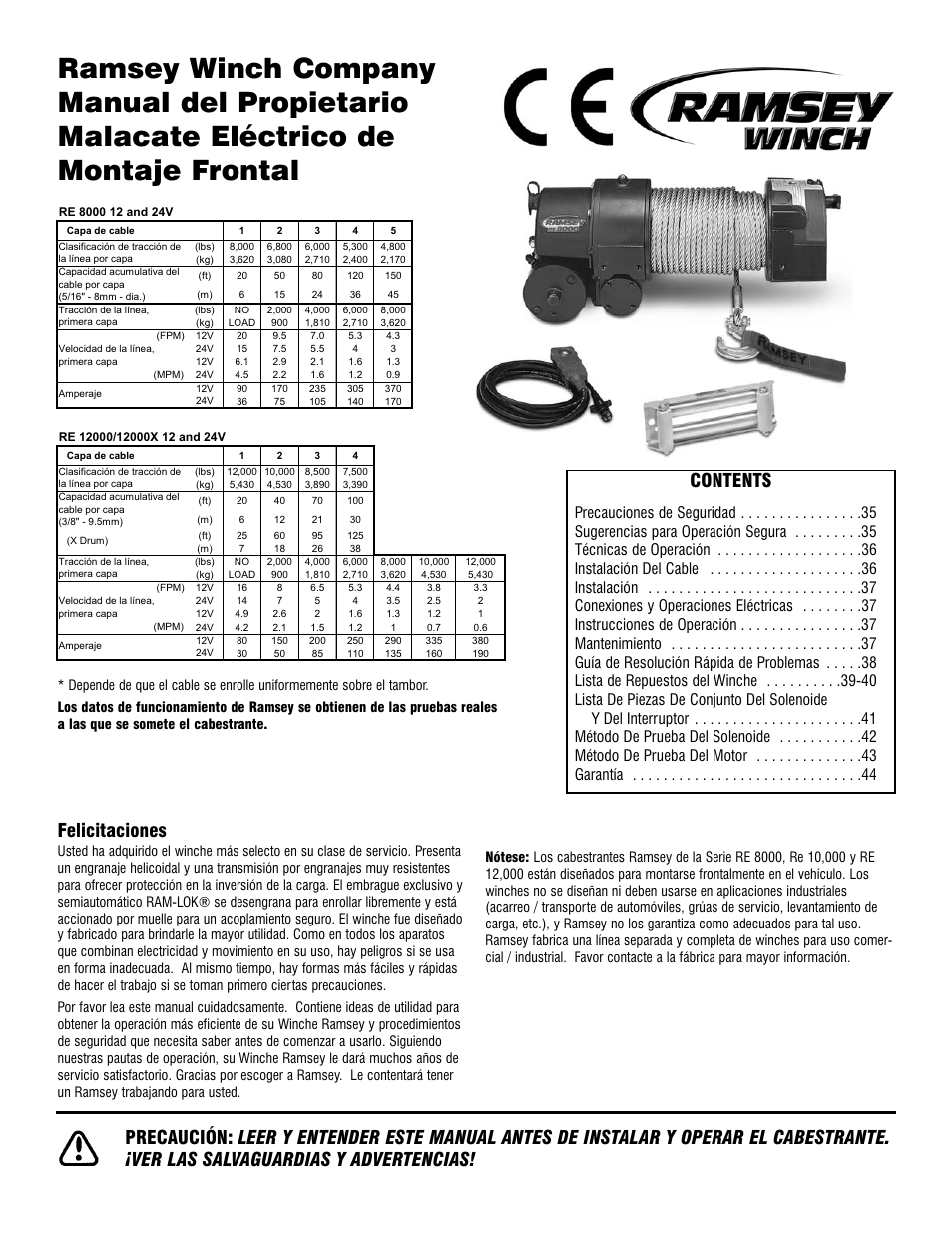 Ramsey Winch RE 8000 & 12000 User Manual | Page 34 / 44