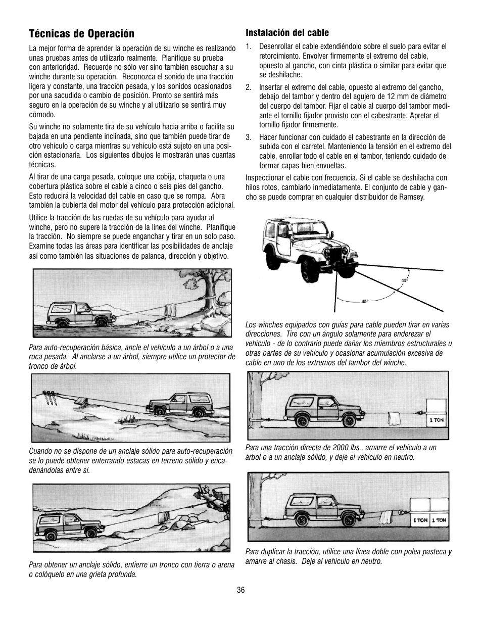 Técnicas de operación | Ramsey Winch RE 8000 & 12000 User Manual | Page 36 / 44