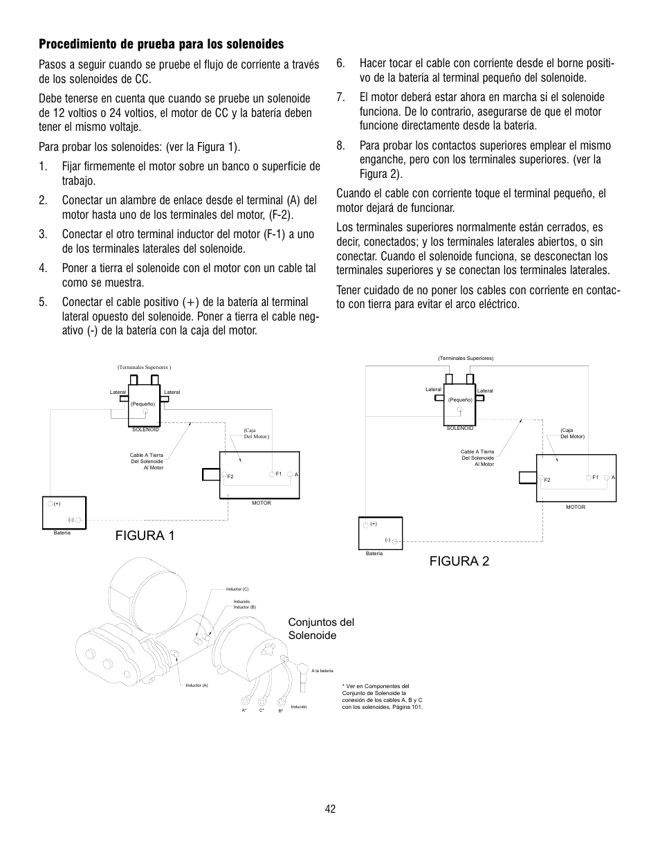 Procedimiento de prueba para los solenoides, Figura 1 figura 2, Conjuntos del solenoide | Ramsey Winch RE 8000 & 12000 User Manual | Page 42 / 44