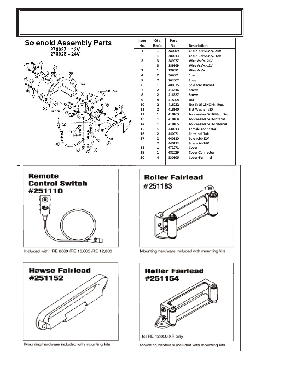 Solenoid assembly and parts list | Ramsey Winch RE-8000/10000/12000/12000X User Manual | Page 17 / 20