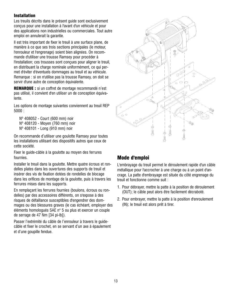 Mode d'emploi | Ramsey Winch REP 5000 User Manual | Page 13 / 36