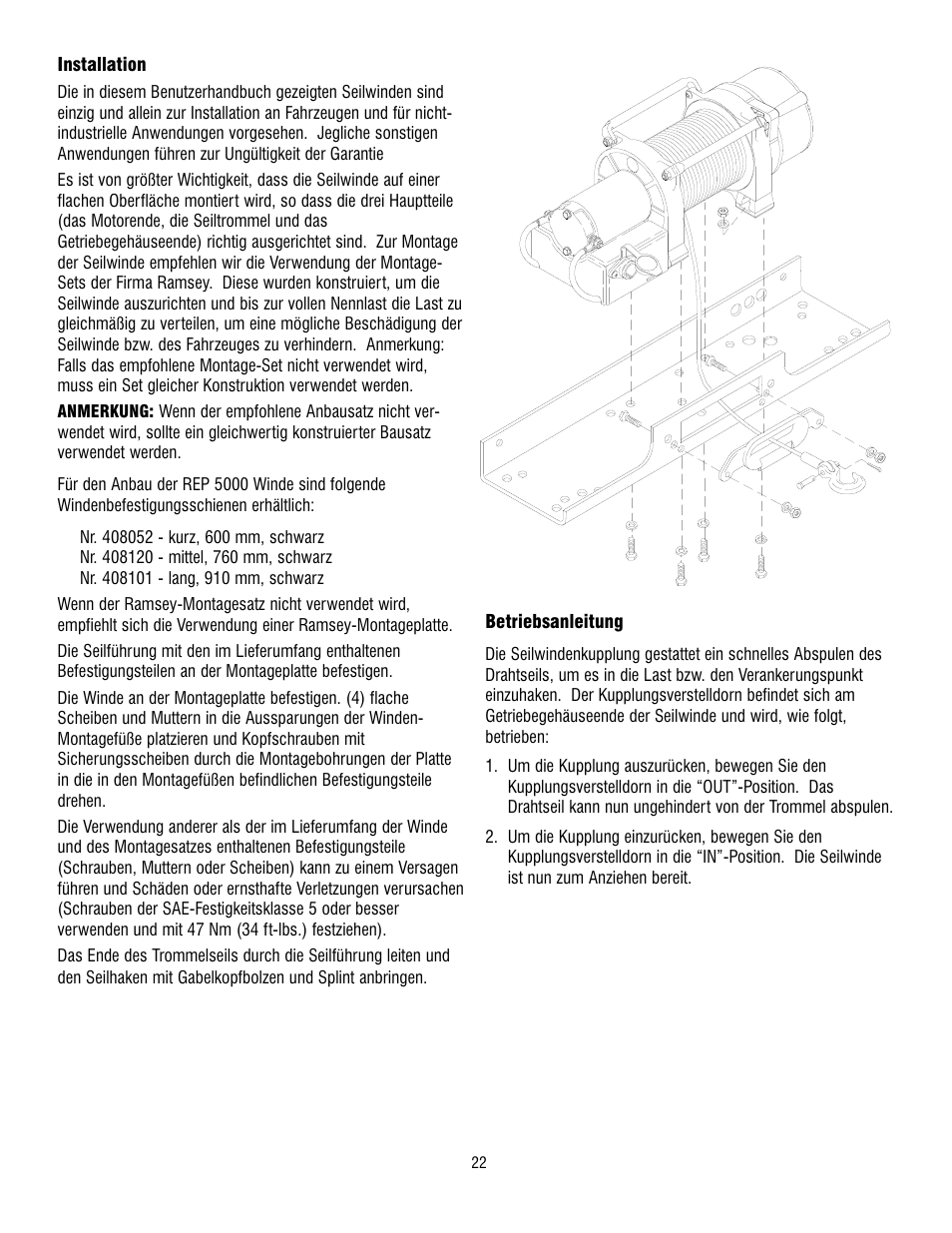 Ramsey Winch REP 5000 User Manual | Page 22 / 36