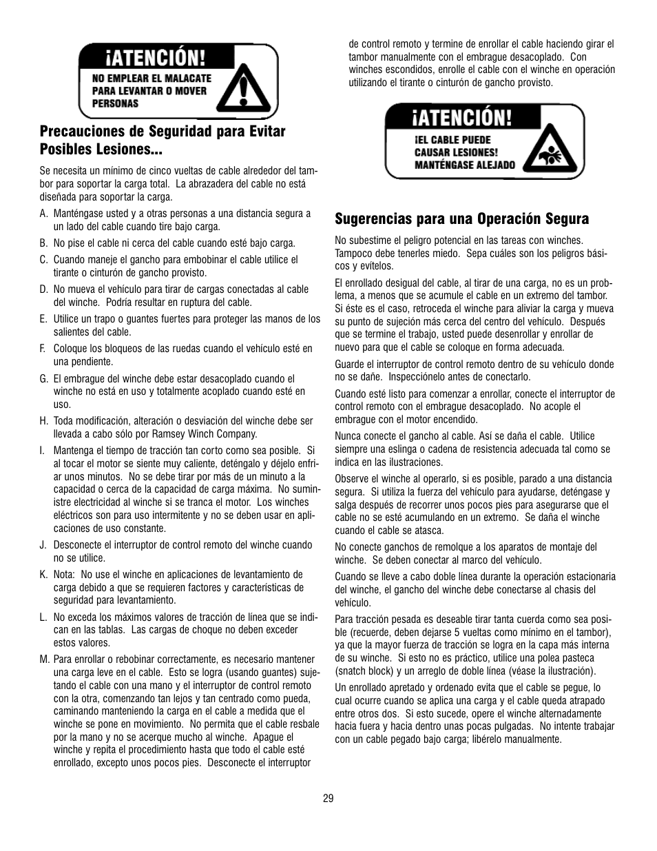 Sugerencias para una operación segura | Ramsey Winch REP 5000 User Manual | Page 29 / 36