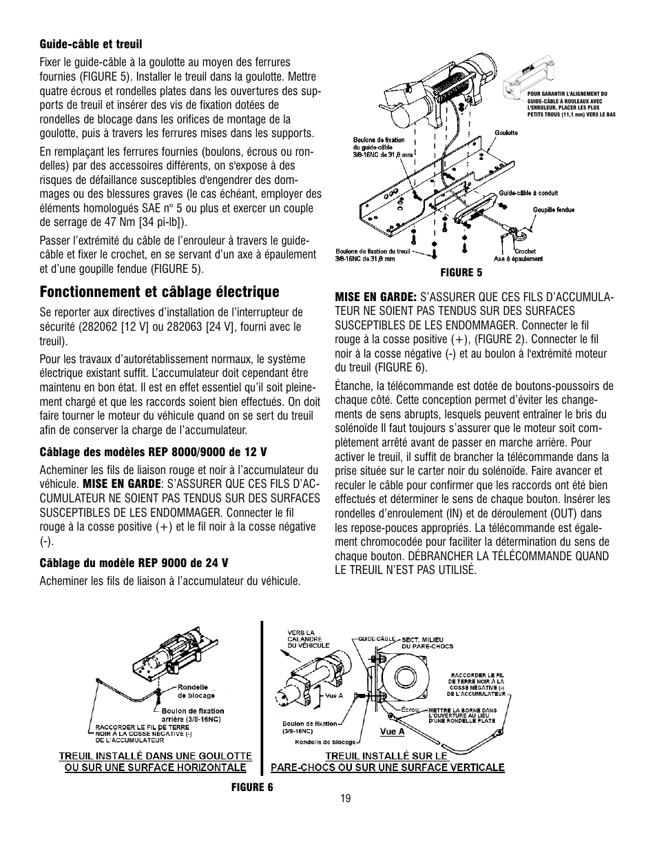 Fonctionnement et câblage électrique | Ramsey Winch REP 8000 & 9000 User Manual | Page 21 / 58