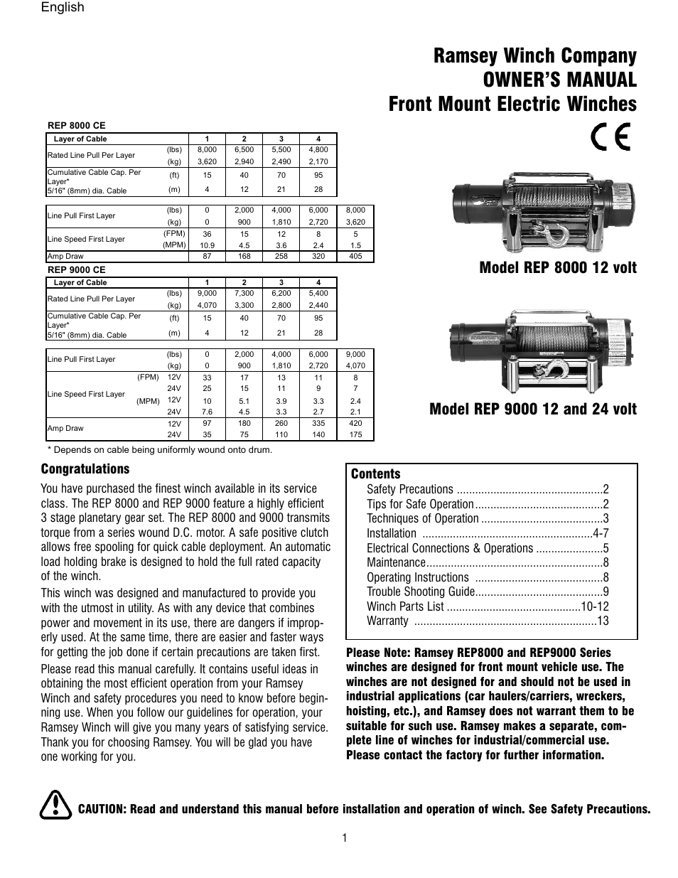 Ramsey Winch REP 8000 & 9000 User Manual | Page 3 / 58