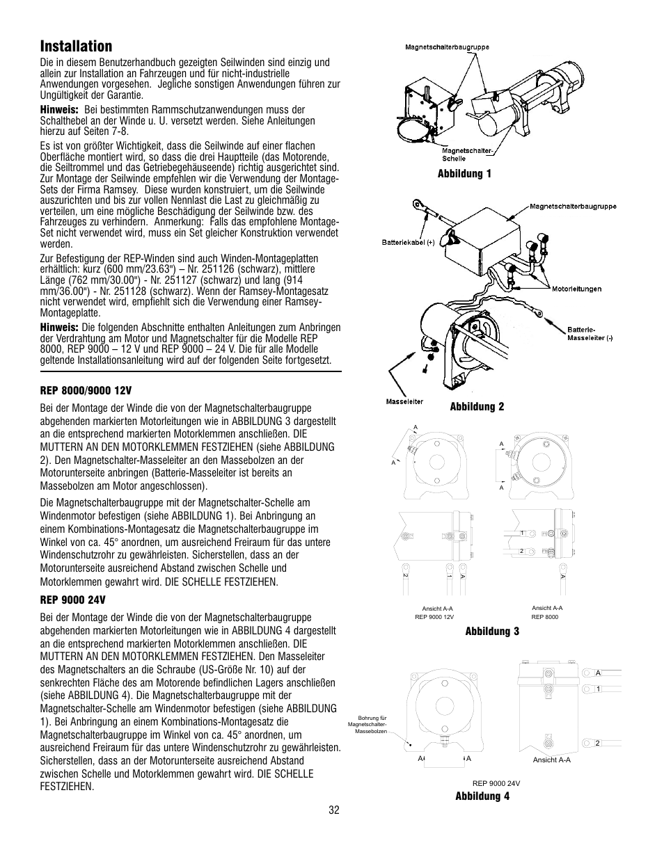 Installation, Abbildung 4 abbildung 3 | Ramsey Winch REP 8000 & 9000 User Manual | Page 34 / 58