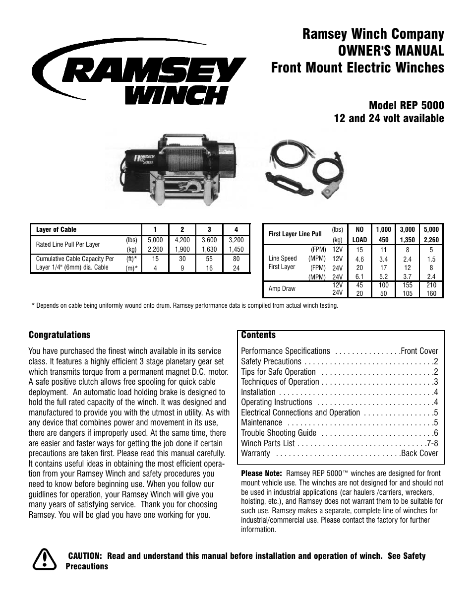 Ramsey Winch REP 5000 User Manual | 12 pages