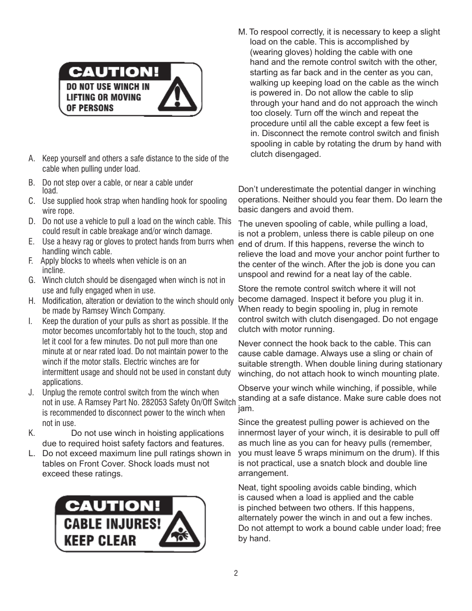 Tips for safe operation | Ramsey Winch REP-5000 (SERIES WOUND MOTOR) User Manual | Page 2 / 10