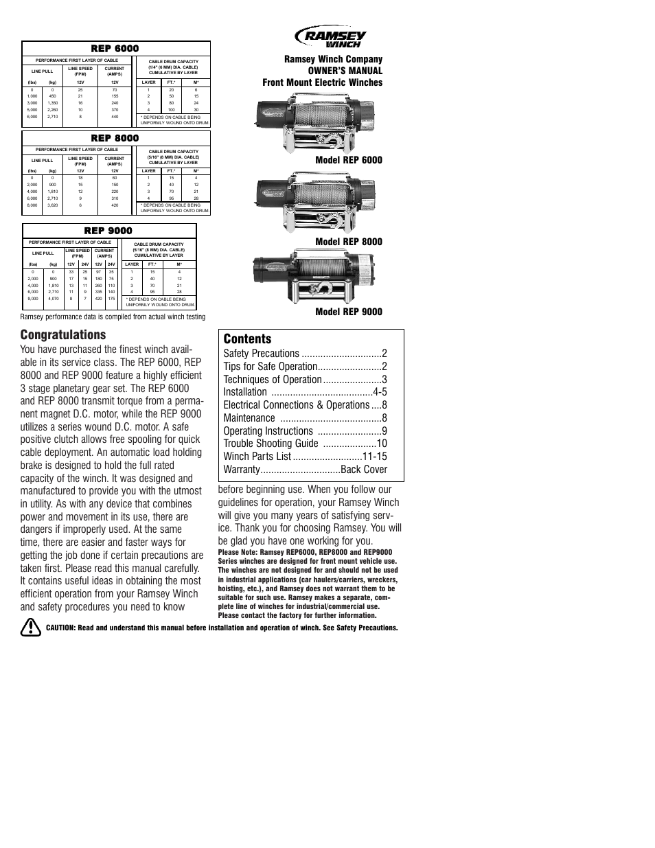 Ramsey Winch REP-6000/8000/9000 User Manual | 16 pages