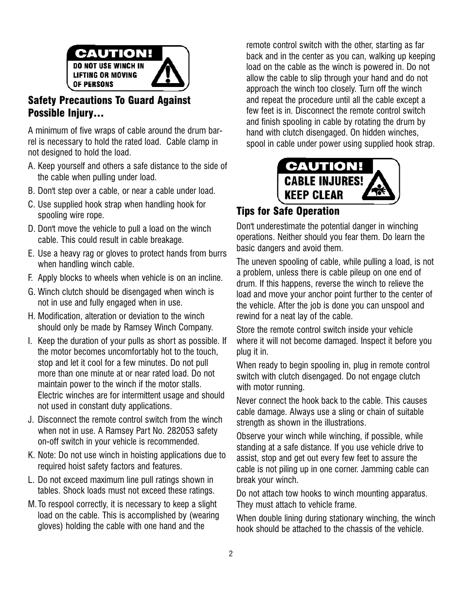 Ramsey Winch REP-6000/8000/9000 CURRENT User Manual | Page 2 / 16