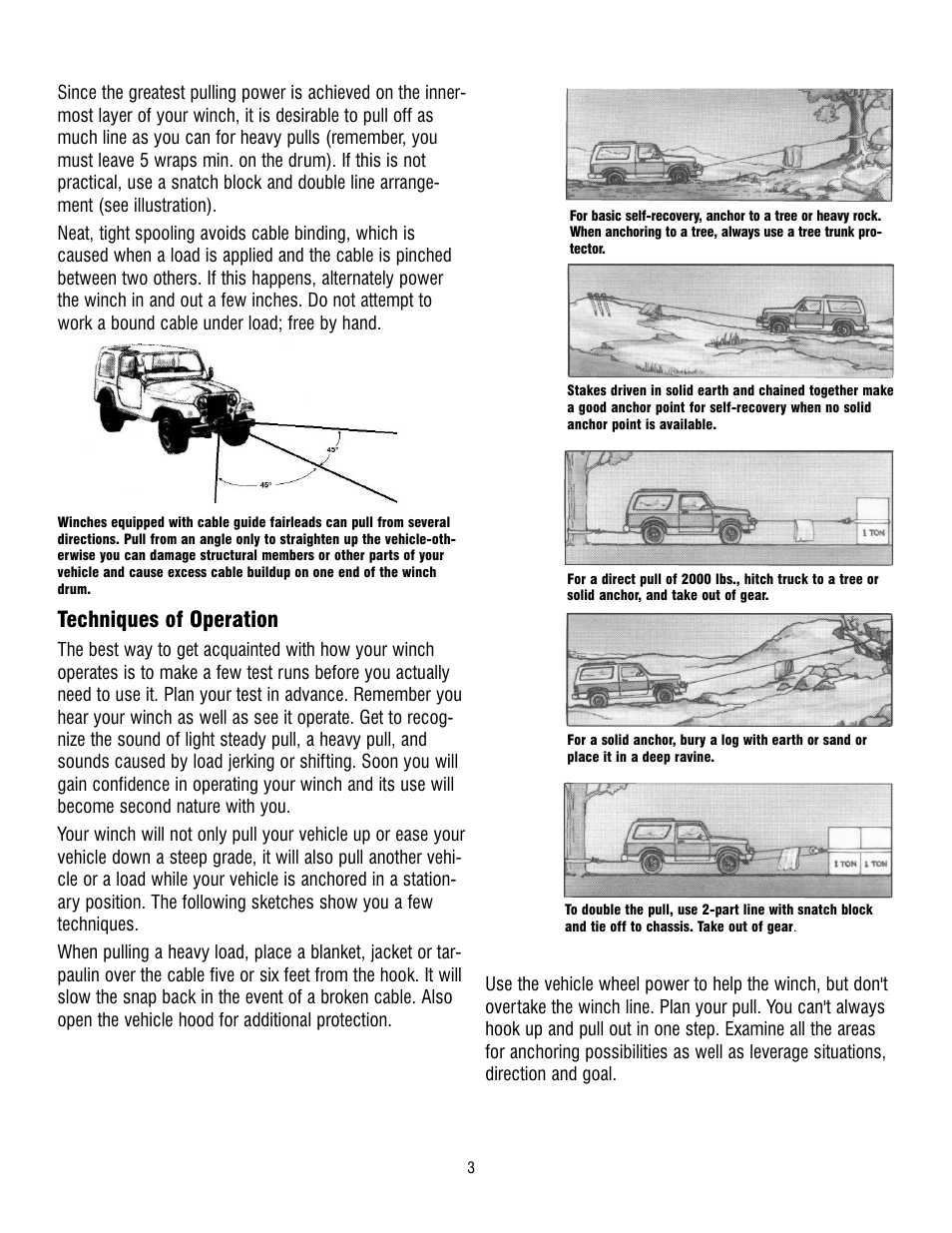 Techniques of operation | Ramsey Winch REP-6000/8000/9000 CURRENT User Manual | Page 3 / 16