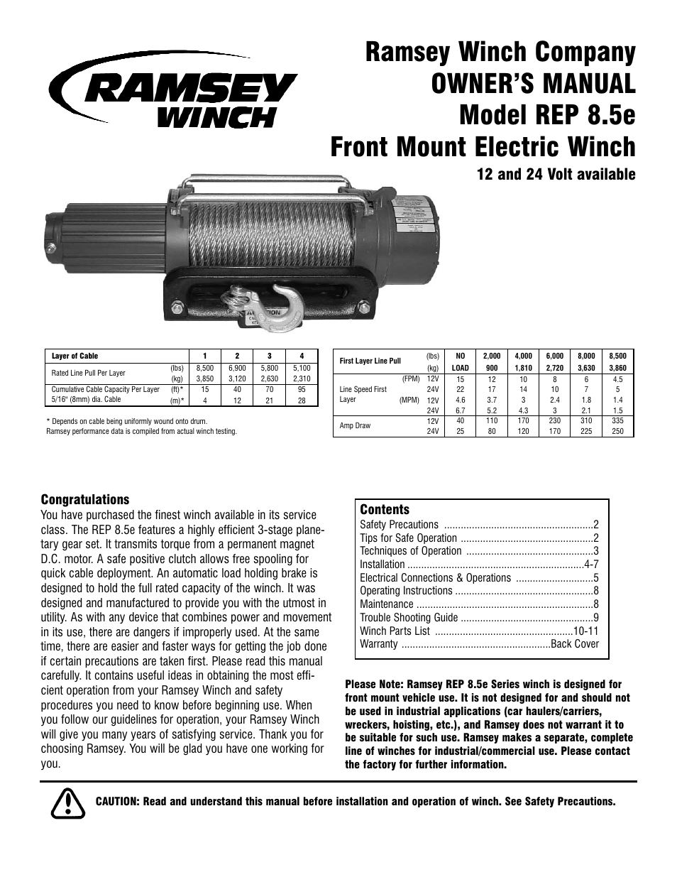 Ramsey Winch REP-8.5e User Manual | 12 pages