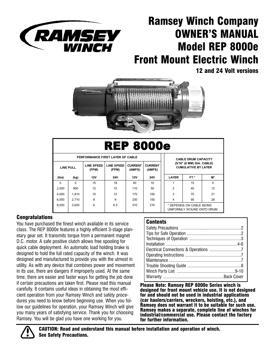 Ramsey Winch REP-8000e User Manual | 12 pages