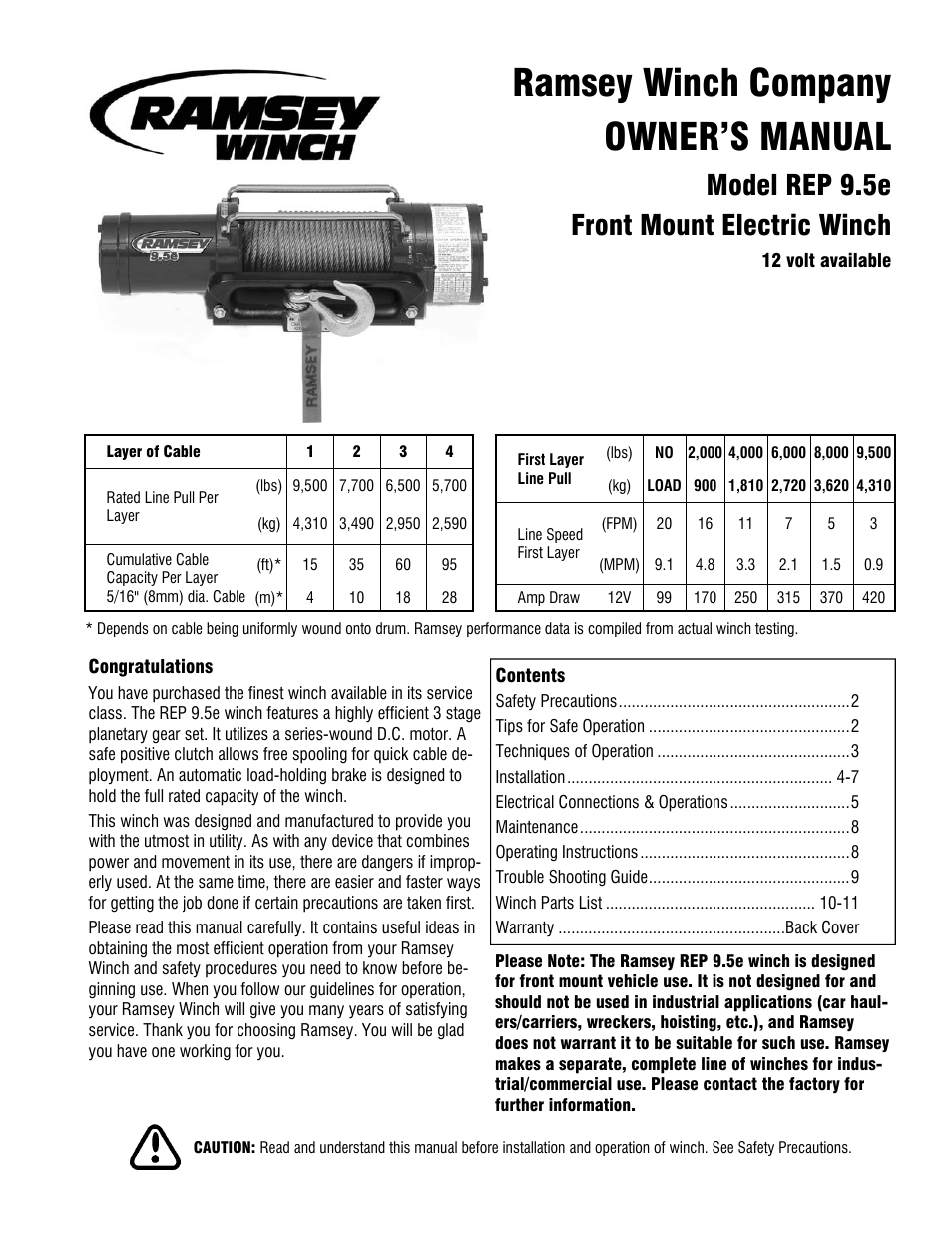 Ramsey Winch REP-9.5e User Manual | 12 pages