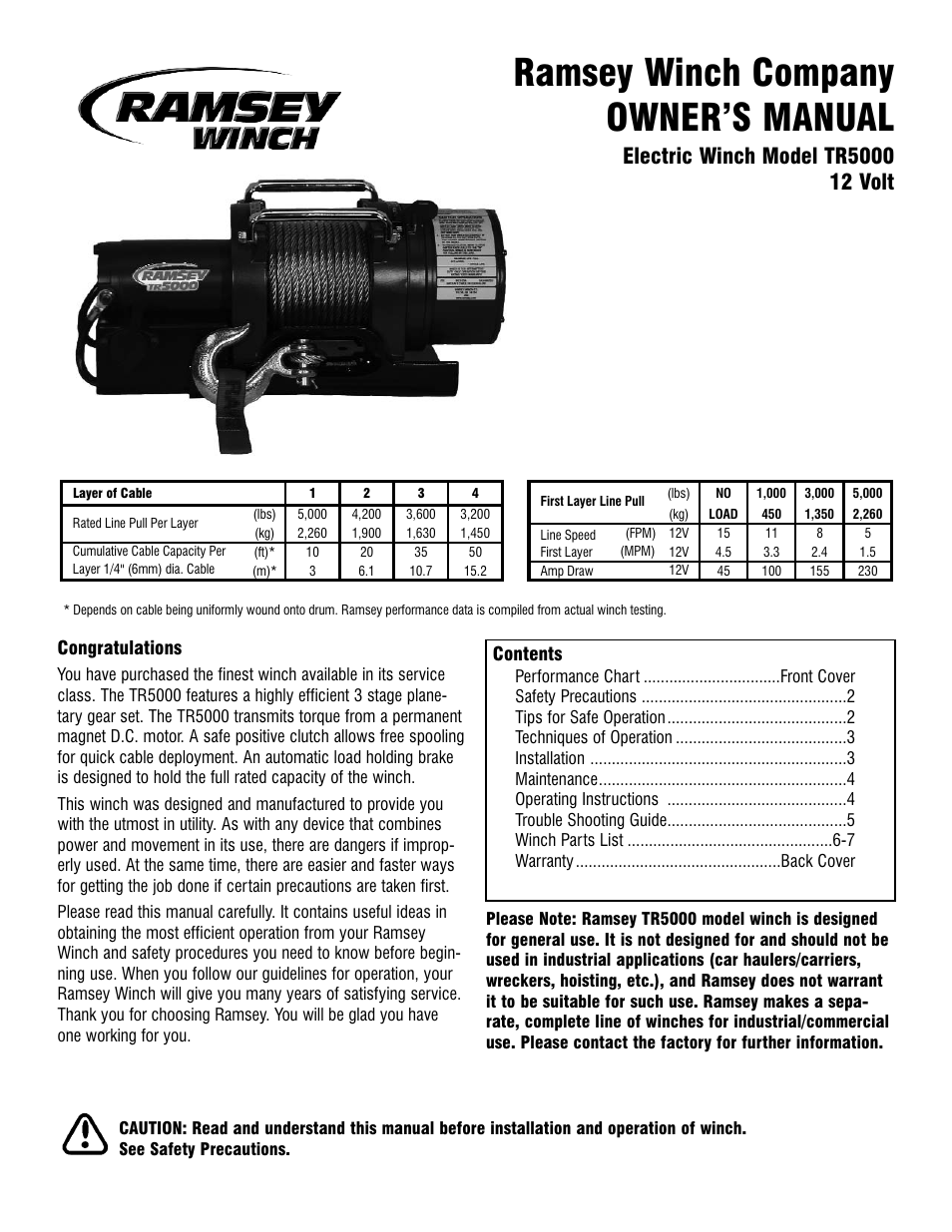 Ramsey Winch TR-5000 User Manual | 8 pages