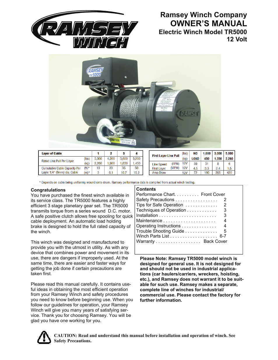 Ramsey Winch TR-5000 12 V User Manual | 10 pages