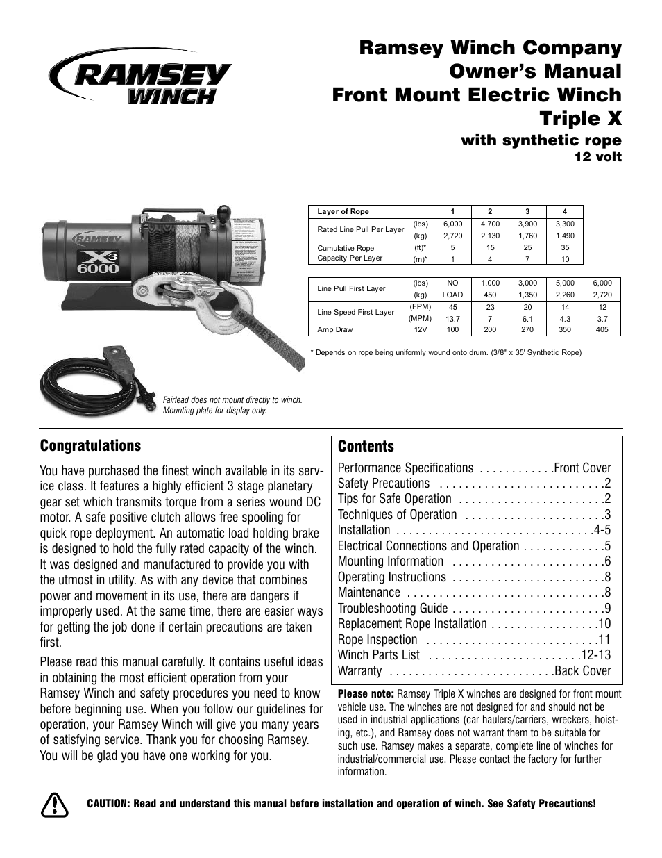 Ramsey Winch TRIPLE X User Manual | 16 pages