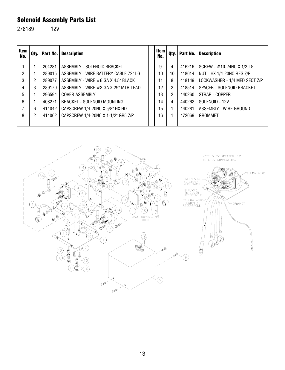 Solenoid assembly parts list | Ramsey Winch TRIPLE X User Manual | Page 13 / 16