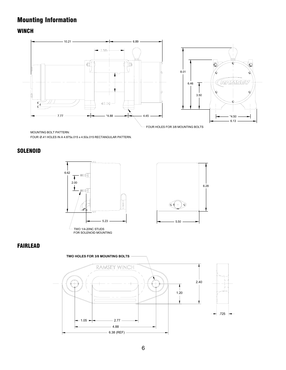 Mounting information, Winch solenoid fairlead | Ramsey Winch TRIPLE X User Manual | Page 6 / 16