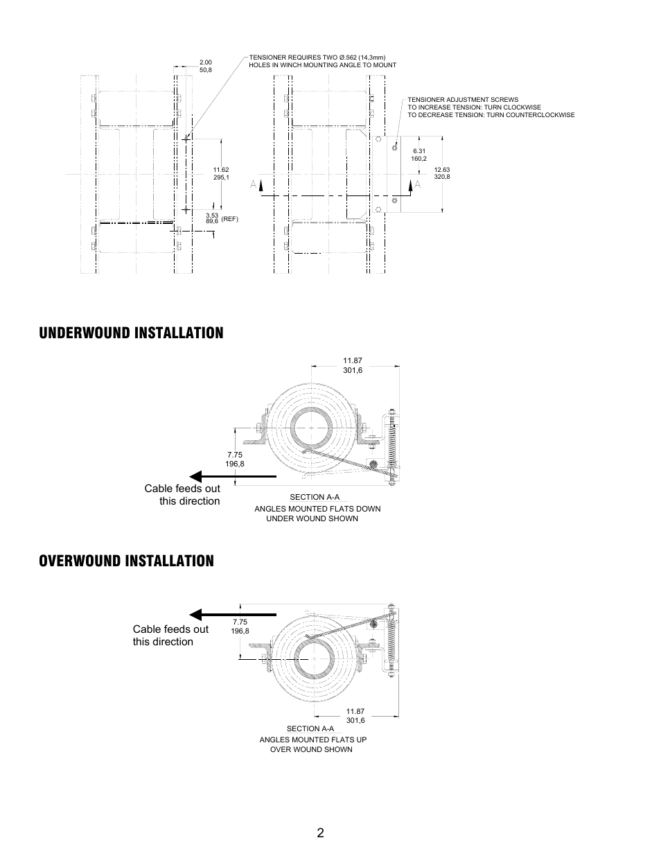 Underwound installation overwound installation | Ramsey Winch CABLE TENSIONER 800/H-800 256107 User Manual | Page 2 / 2