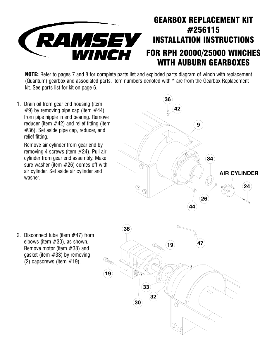 Ramsey Winch GEARBOX REPLACEMENT KIT RAMSEY/AUBURN TO QGBX RPH20/25 256115 User Manual | 8 pages