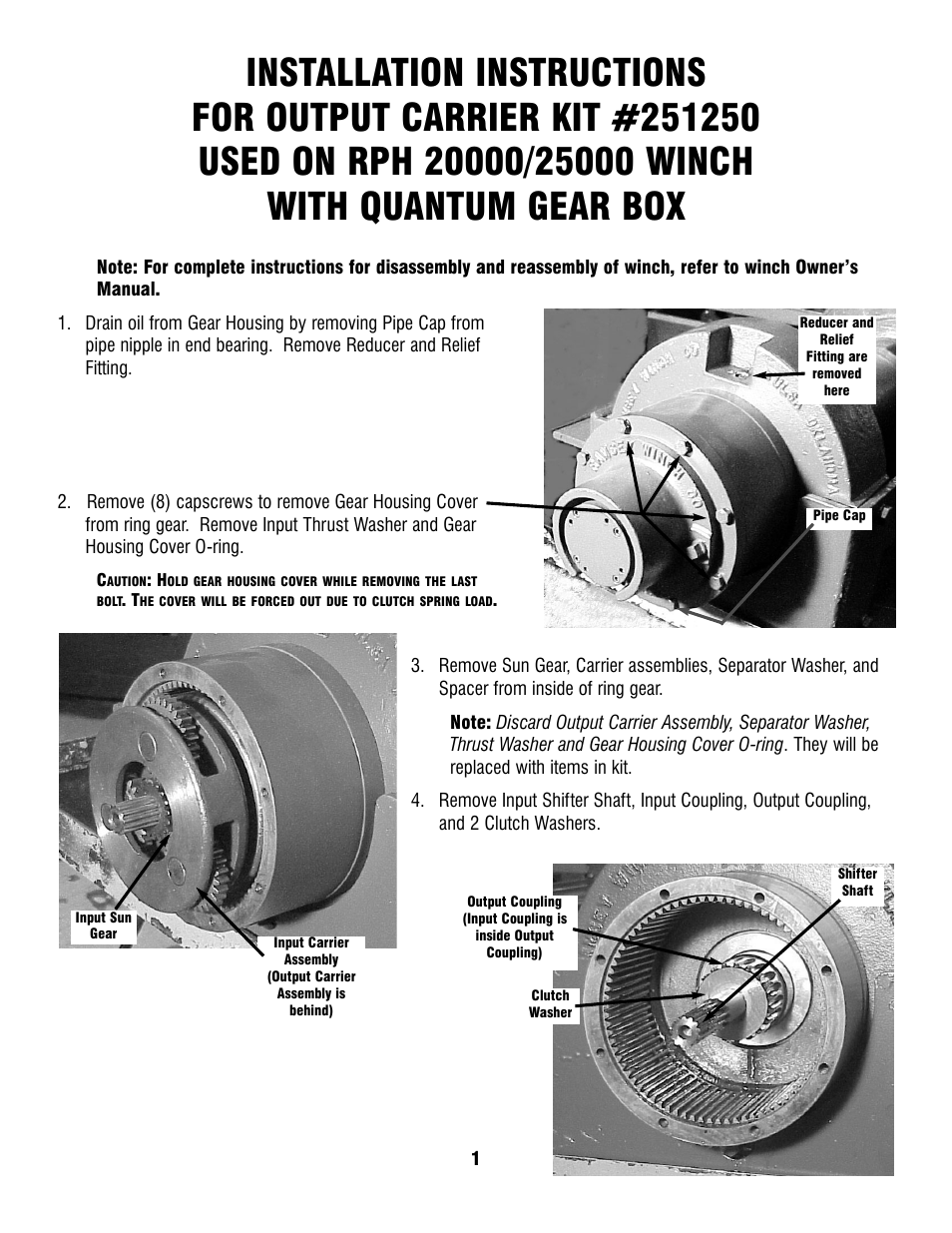 Ramsey Winch OUTPUT CARRIER KIT FOR RPH 20000/25000 251250 User Manual | 4 pages