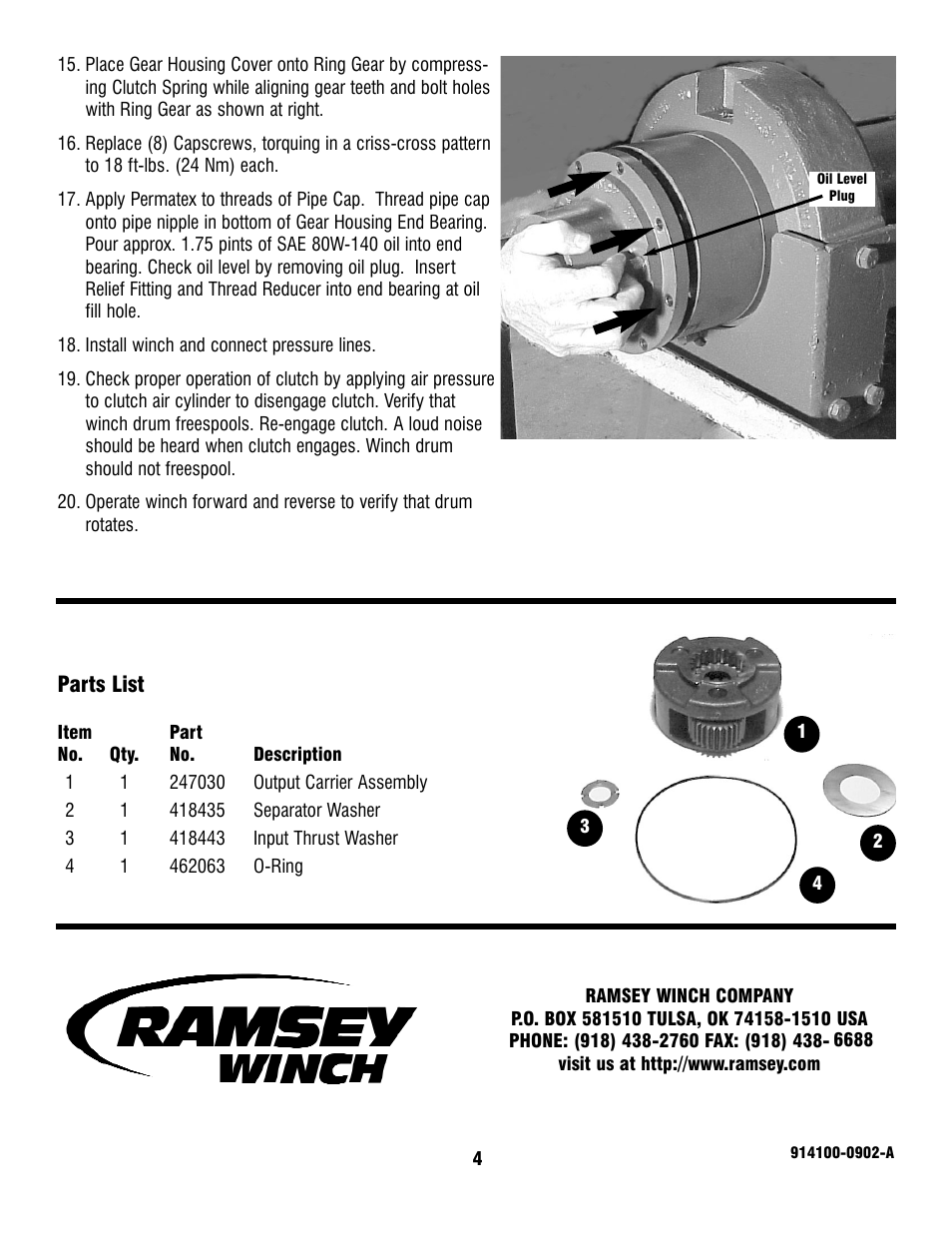 Ramsey Winch OUTPUT CARRIER KIT FOR RPH 20000/25000 251250 User Manual | Page 4 / 4