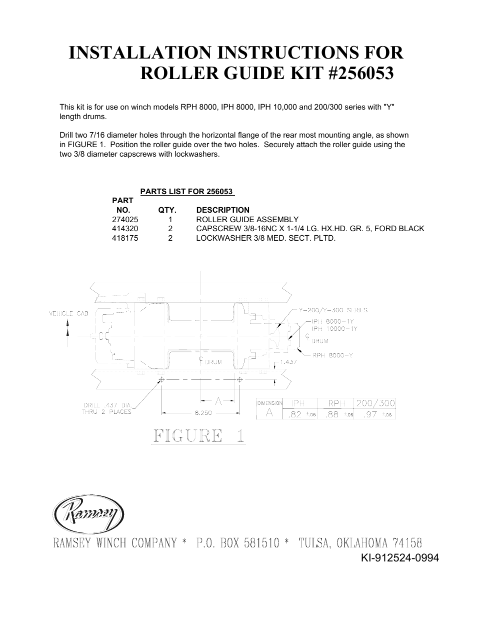 Ramsey Winch ROLLER GUIDE 256053 User Manual | 1 page