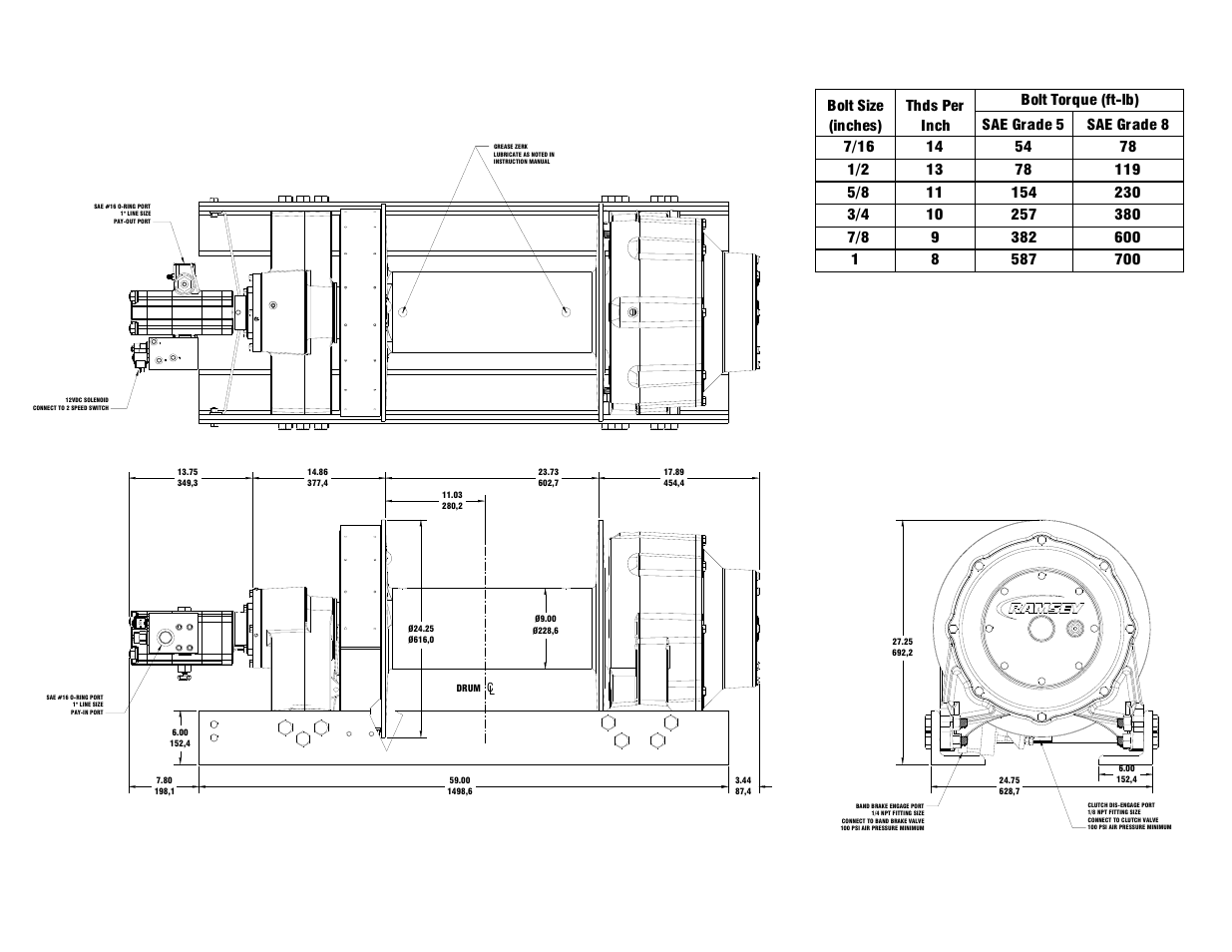 Dimensional drawing | Ramsey Winch 100K WILDCAT WINCH User Manual | Page 27 / 28