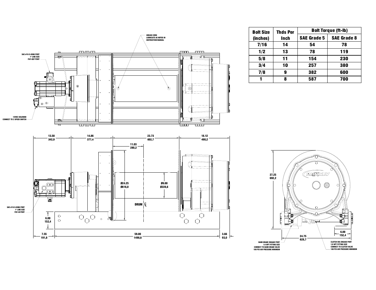 Dimensional drawing | Ramsey Winch 130K WILDCAT WINCH User Manual | Page 27 / 28