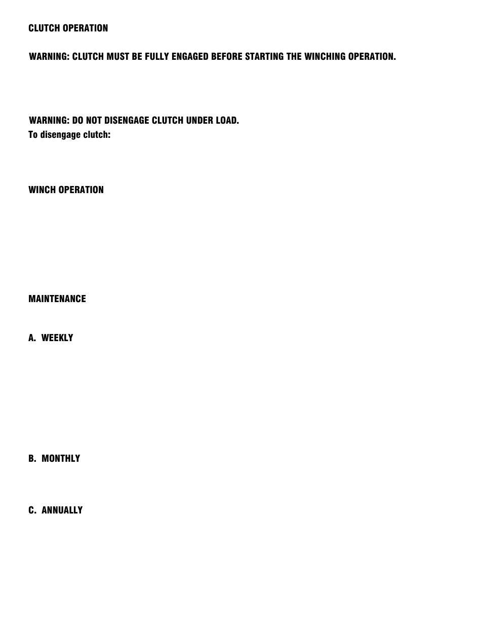 Clutch operation, Winch operation, Maintenance | Ramsey Winch 130K WILDCAT WINCH User Manual | Page 6 / 28