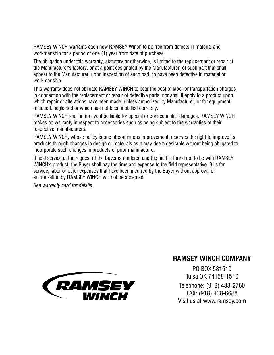 Ramsey winch company | Ramsey Winch 16K Capstan User Manual | Page 16 / 16