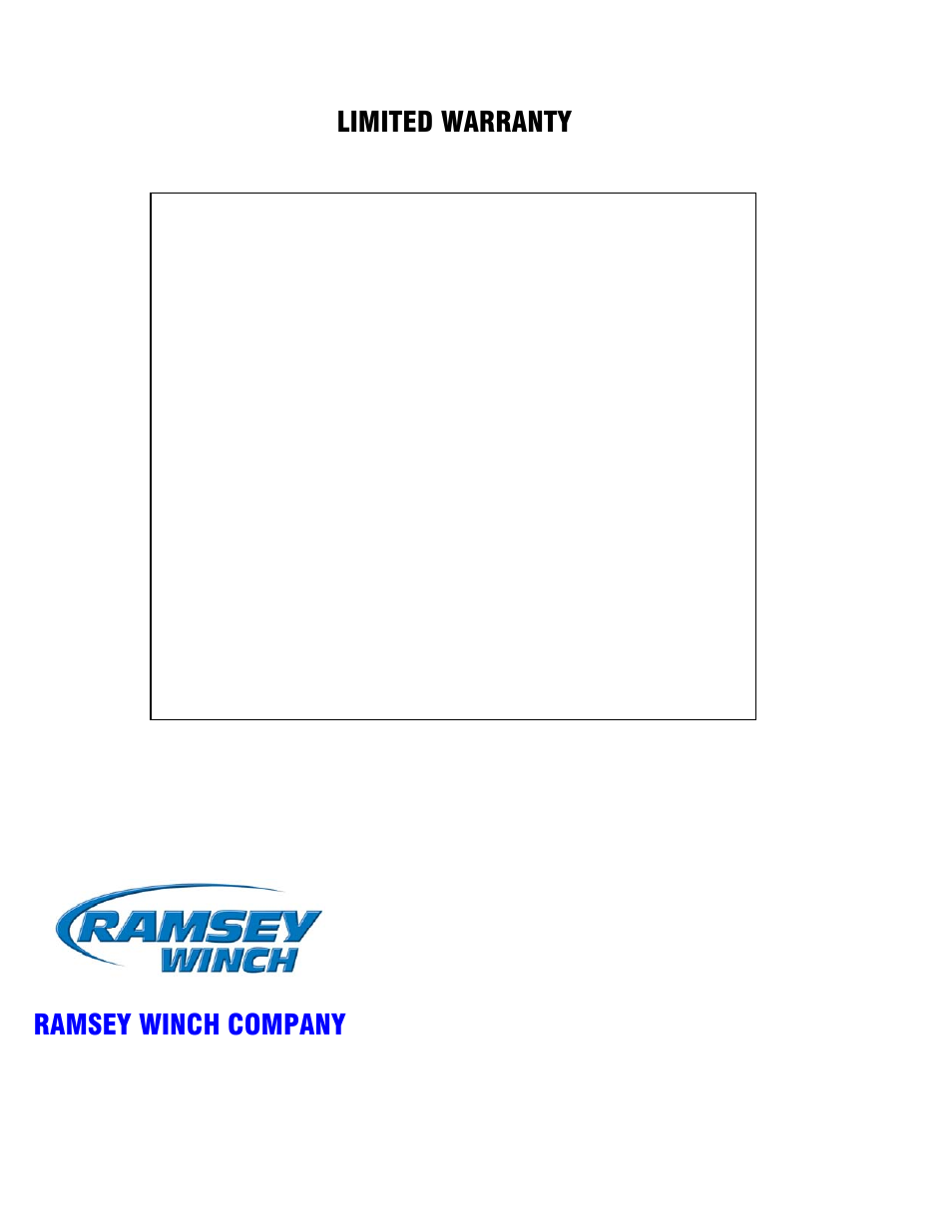 Limited warranty, Ramsey winch company | Ramsey Winch 20K POWERMASTER User Manual | Page 20 / 20