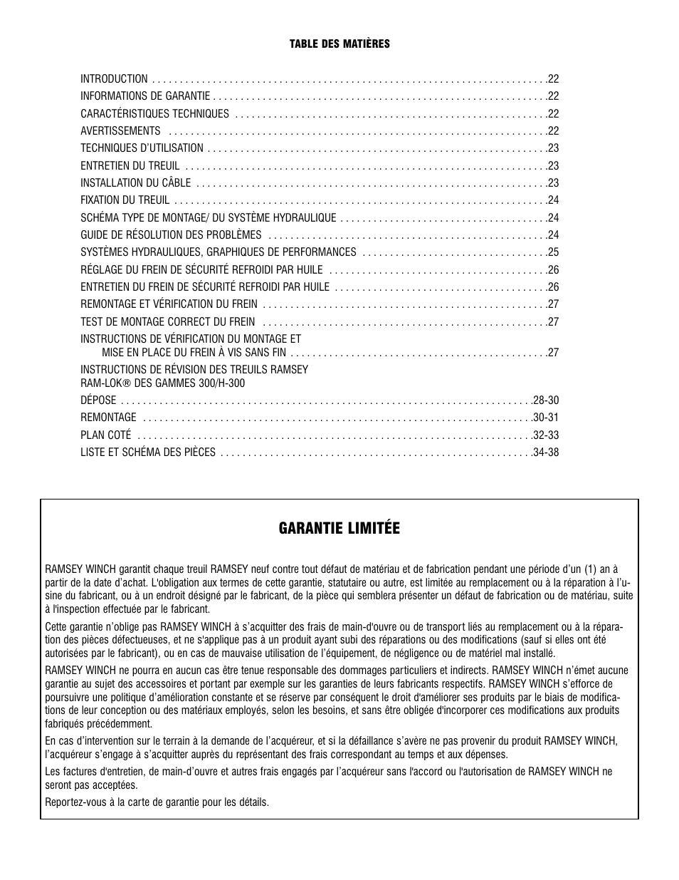 Garantie limitée | Ramsey Winch 300/H-300 RAM-LOK User Manual | Page 21 / 76