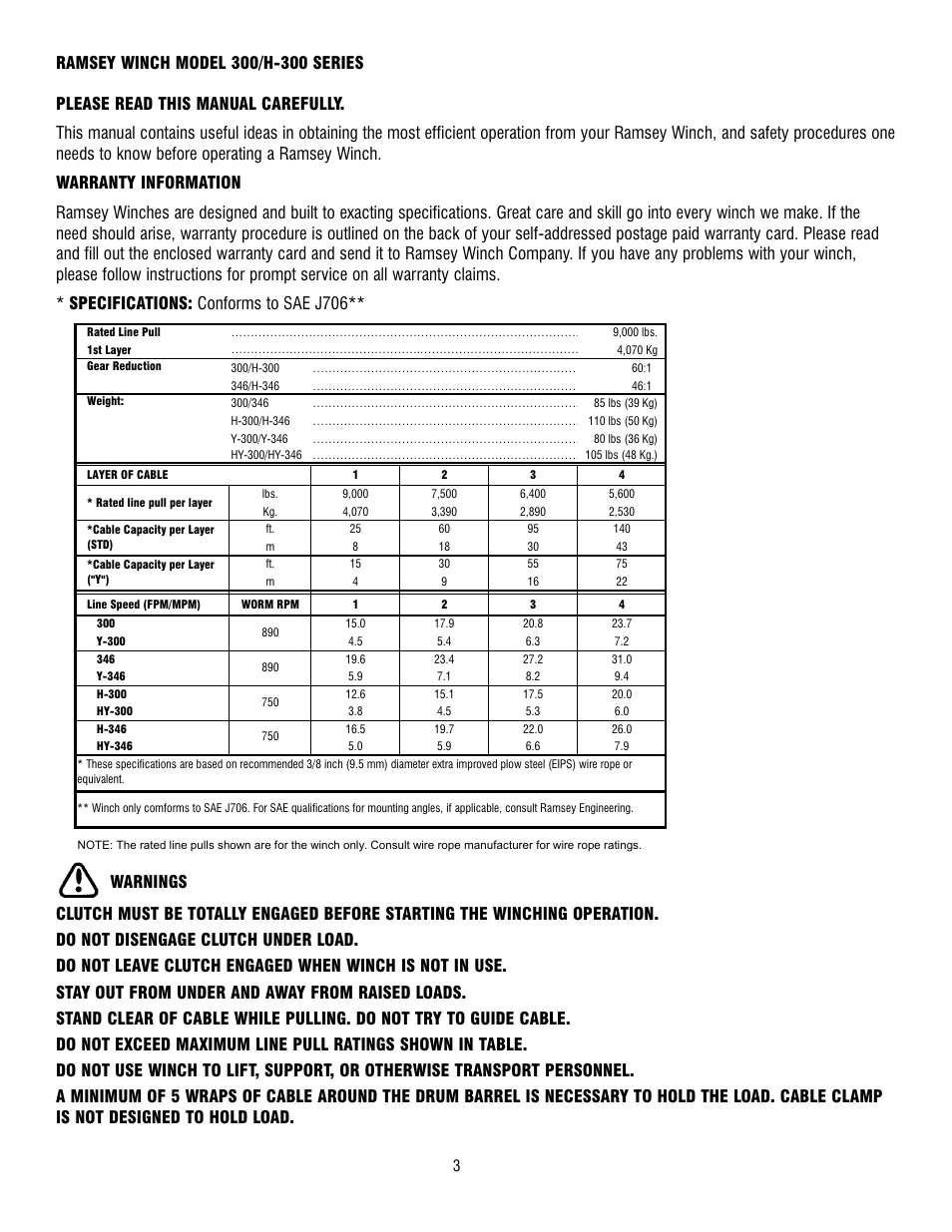 Ramsey Winch 300/H-300 RAM-LOK User Manual | Page 3 / 76