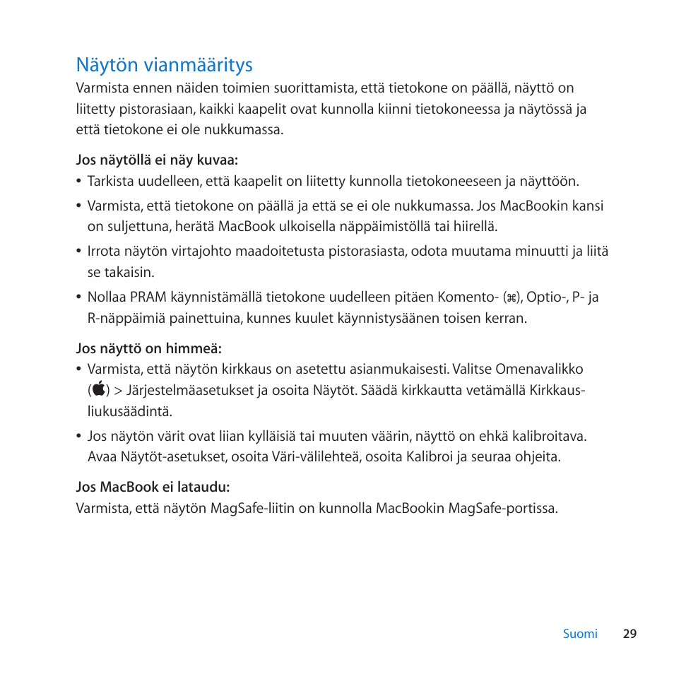 Nayton vianmaaritys, 29 nayton vianmaaritys | Apple LED Cinema Display User Manual | Page 29 / 100