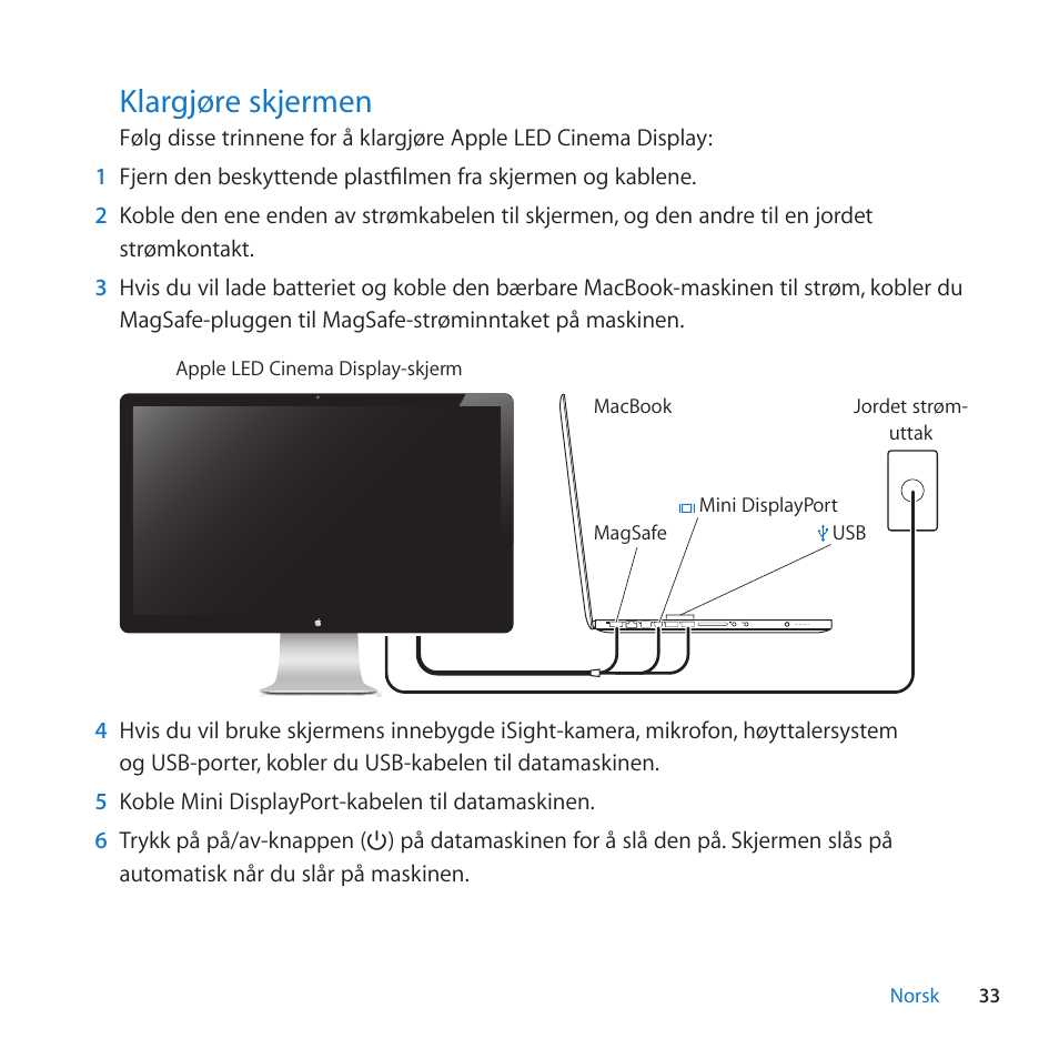 Klargj0re skjermen, 33 klargj0re skjermen | Apple LED Cinema Display User Manual | Page 33 / 100
