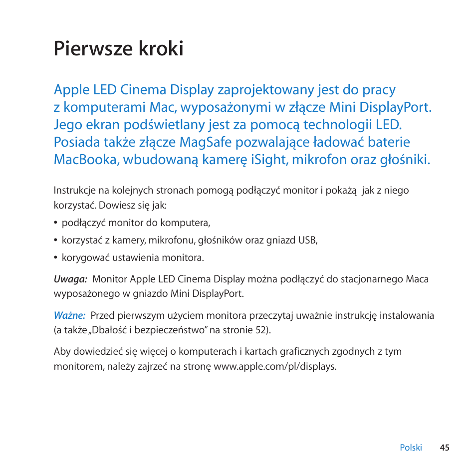 Pierwsze kroki, 45 pierwsze kroki | Apple LED Cinema Display User Manual | Page 45 / 100